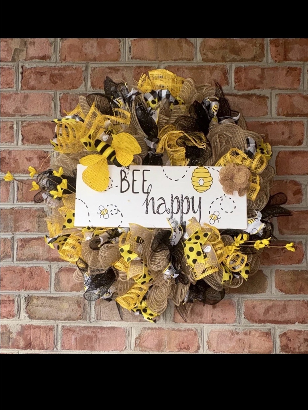 Bee Happy Yellow & Brown Spring Wreath